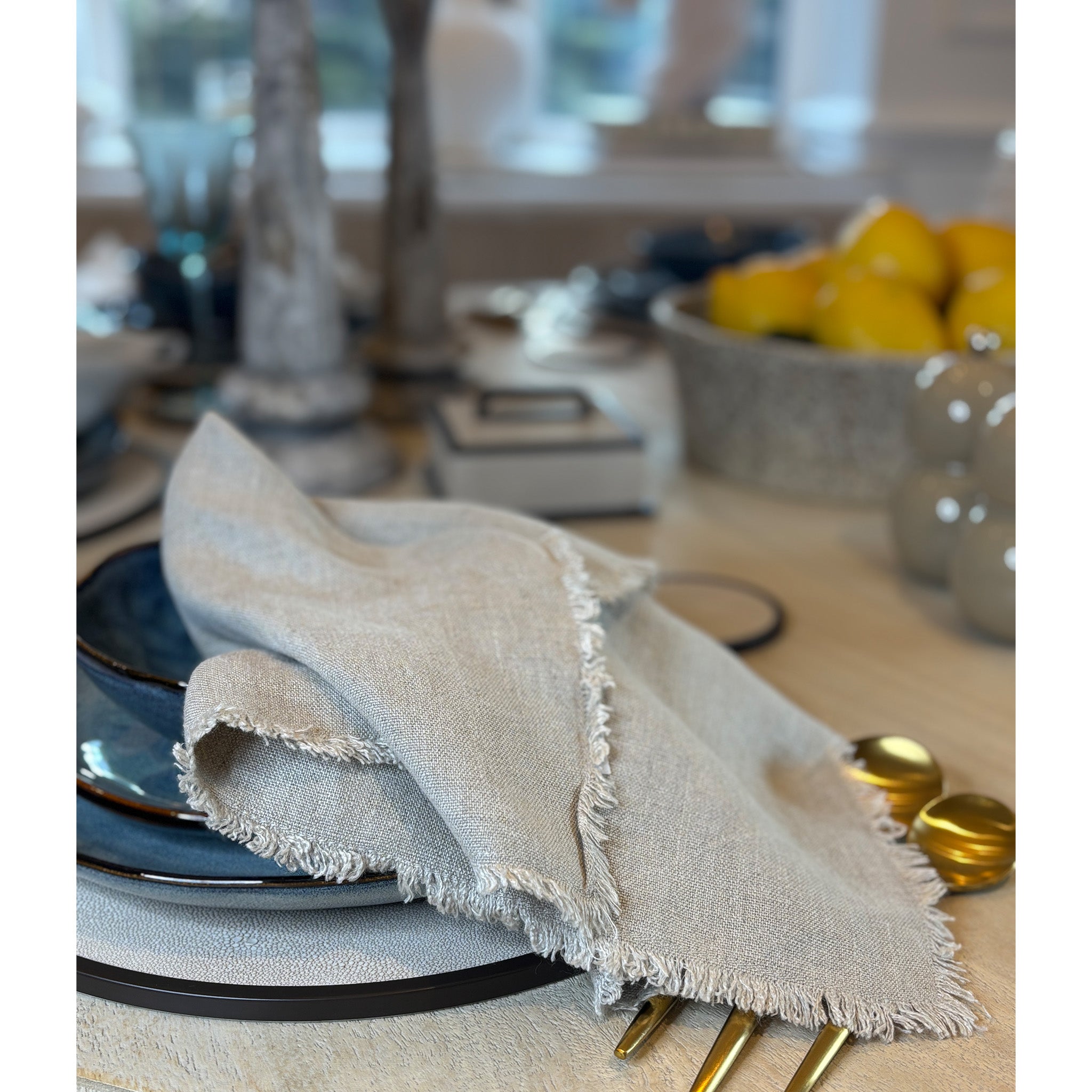 Frayed Edge Linen Napkins in Natural - Set of 6